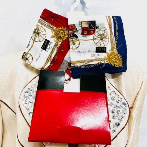 New W/ Box-  Set of 2 CELINE  Brington Carriage  Mini Scarf/Handkerchief 18"(52) - Picture 1 of 9